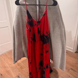Tina Jo Red & Black Tie-Dye Maxi Slip Dress | Size Large